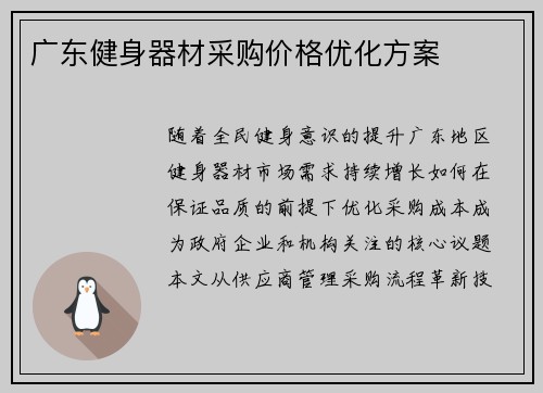 广东健身器材采购价格优化方案